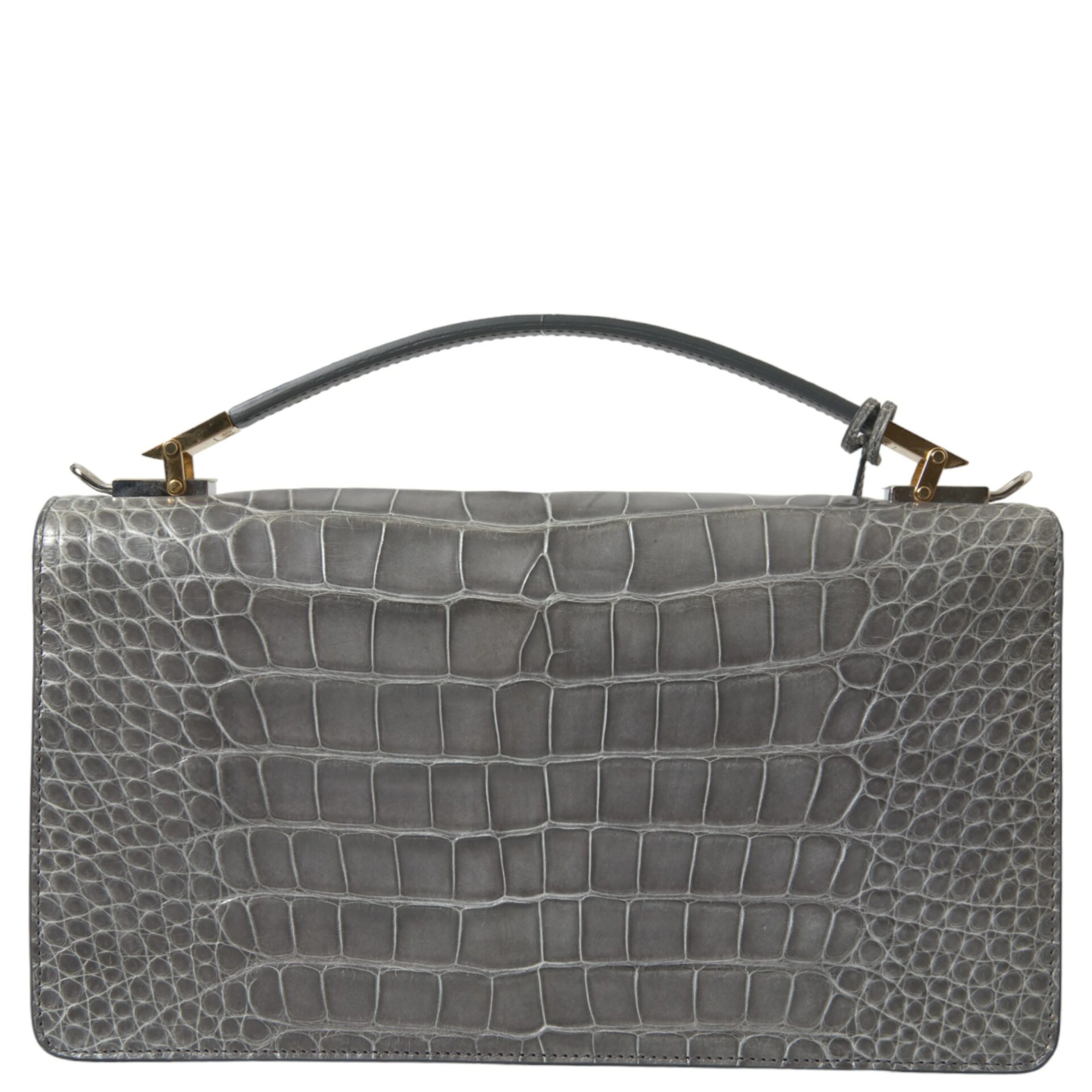 Gray Exotic Leather Medium Shoulder Hand Purse Bag