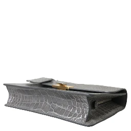 Gray Exotic Leather Medium Shoulder Hand Purse Bag