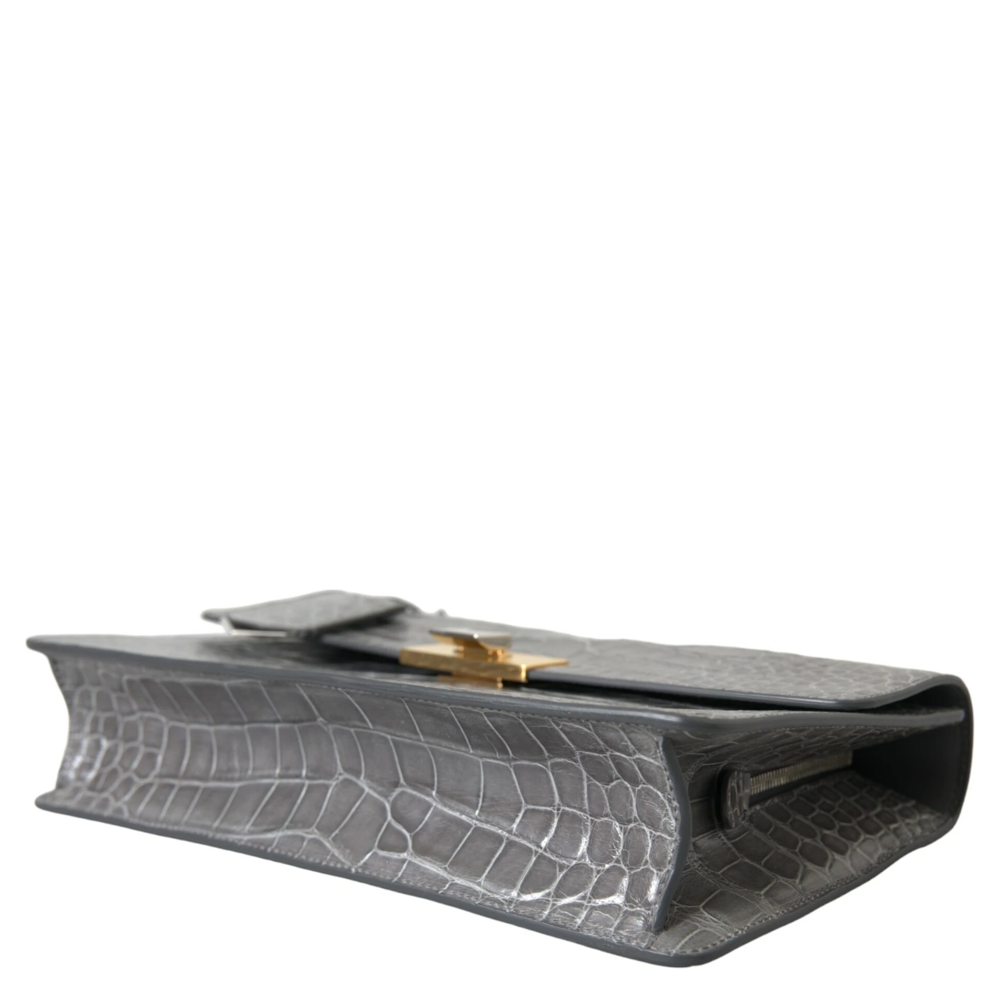 Gray Exotic Leather Medium Shoulder Hand Purse Bag