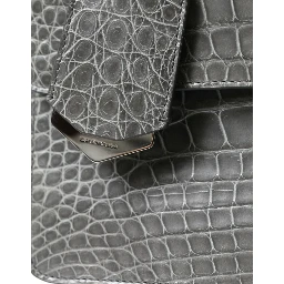 Gray Exotic Leather Medium Shoulder Hand Purse Bag