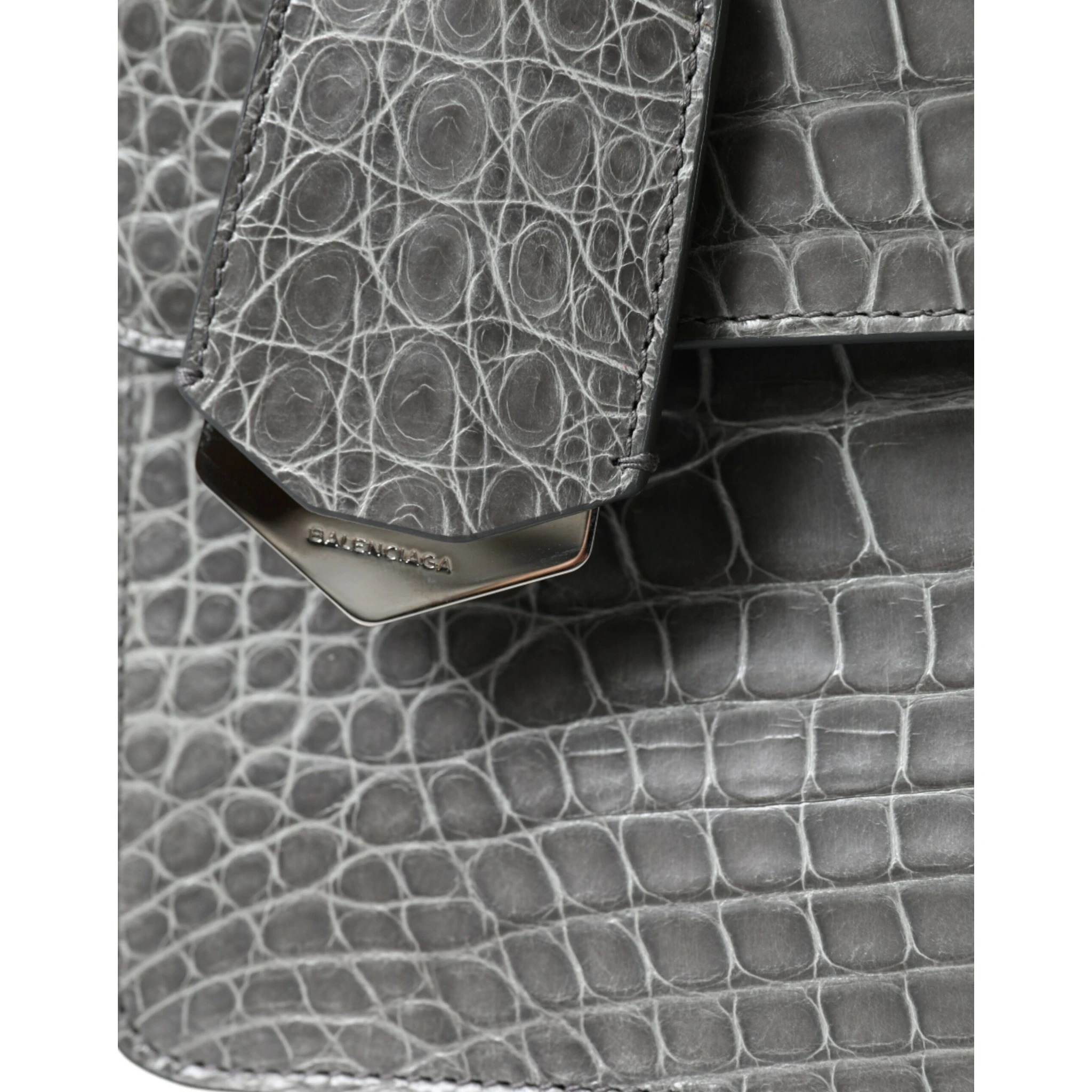 Gray Exotic Leather Medium Shoulder Hand Purse Bag