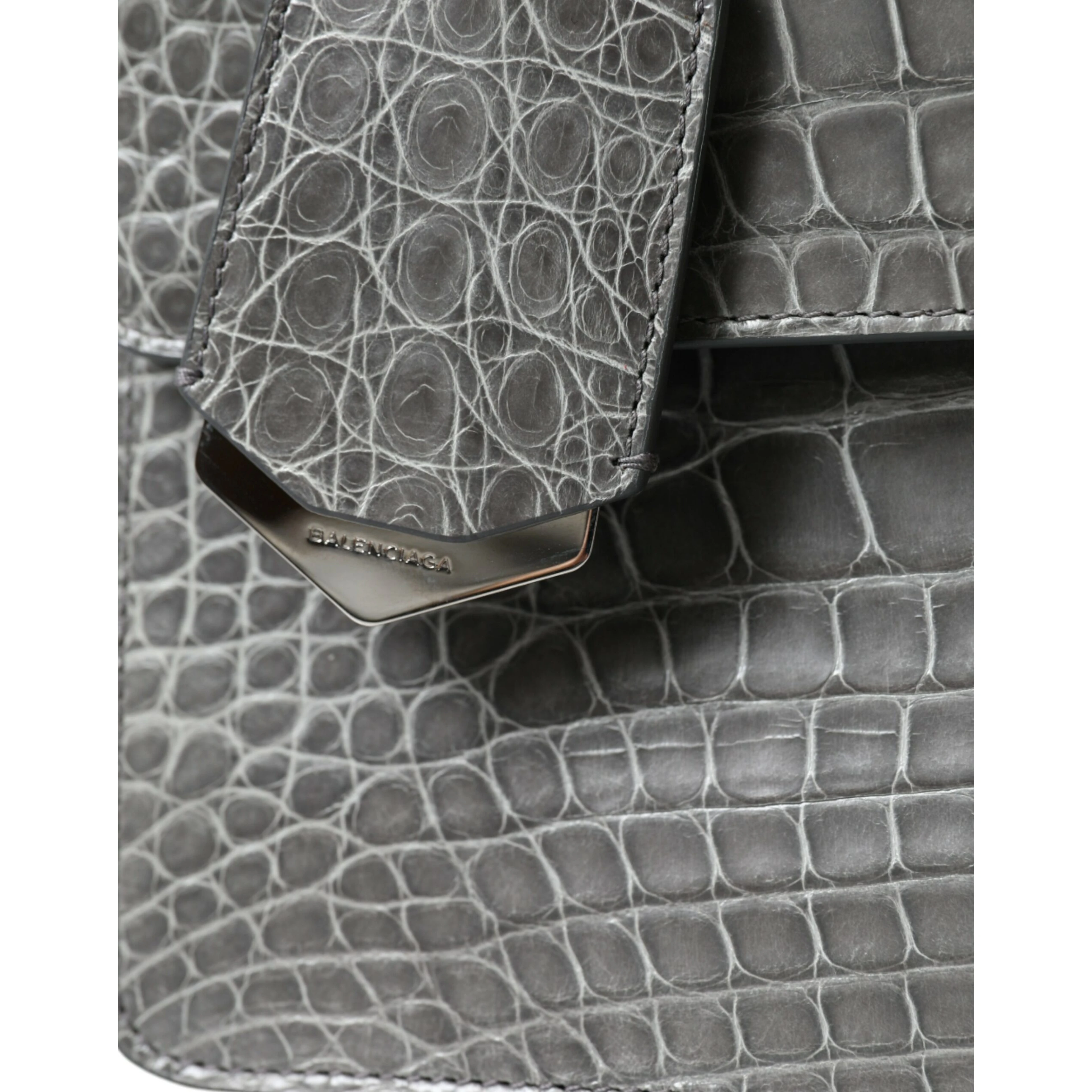 Gray Exotic Leather Medium Shoulder Hand Purse Bag