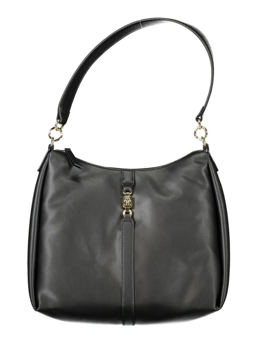 Black polyester shoulder bag