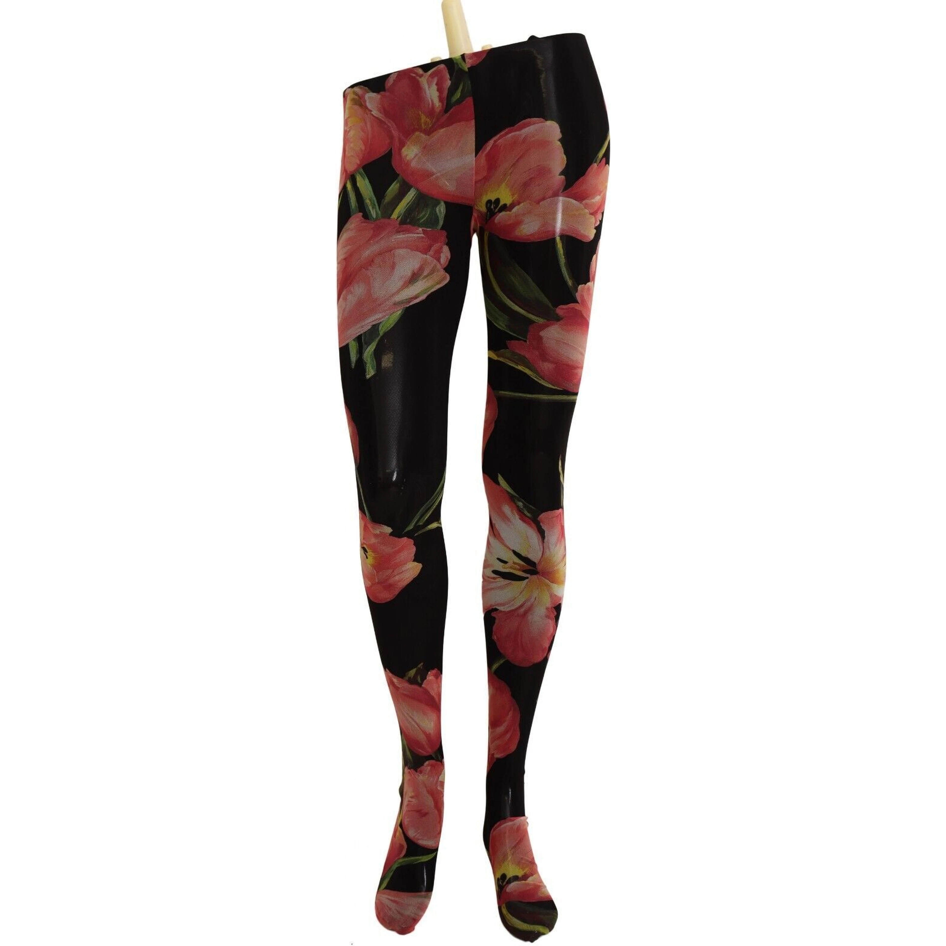 Black Floral Print Nylon Tights Stockings
