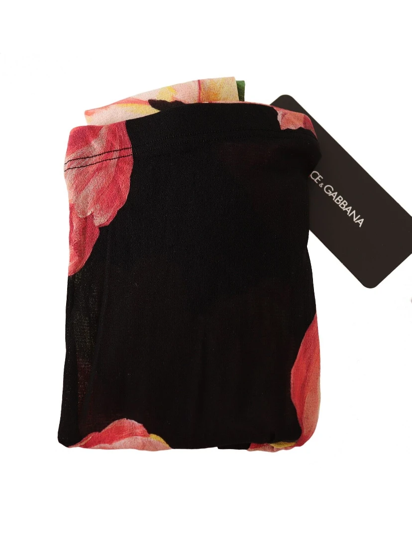 Black Floral Print Nylon Tights Stockings