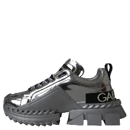 Silver Leather Super Queen Sneakers Shoes