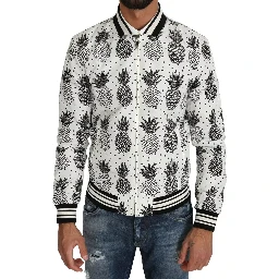 White Black Pineapple Bomber Coat Jacket