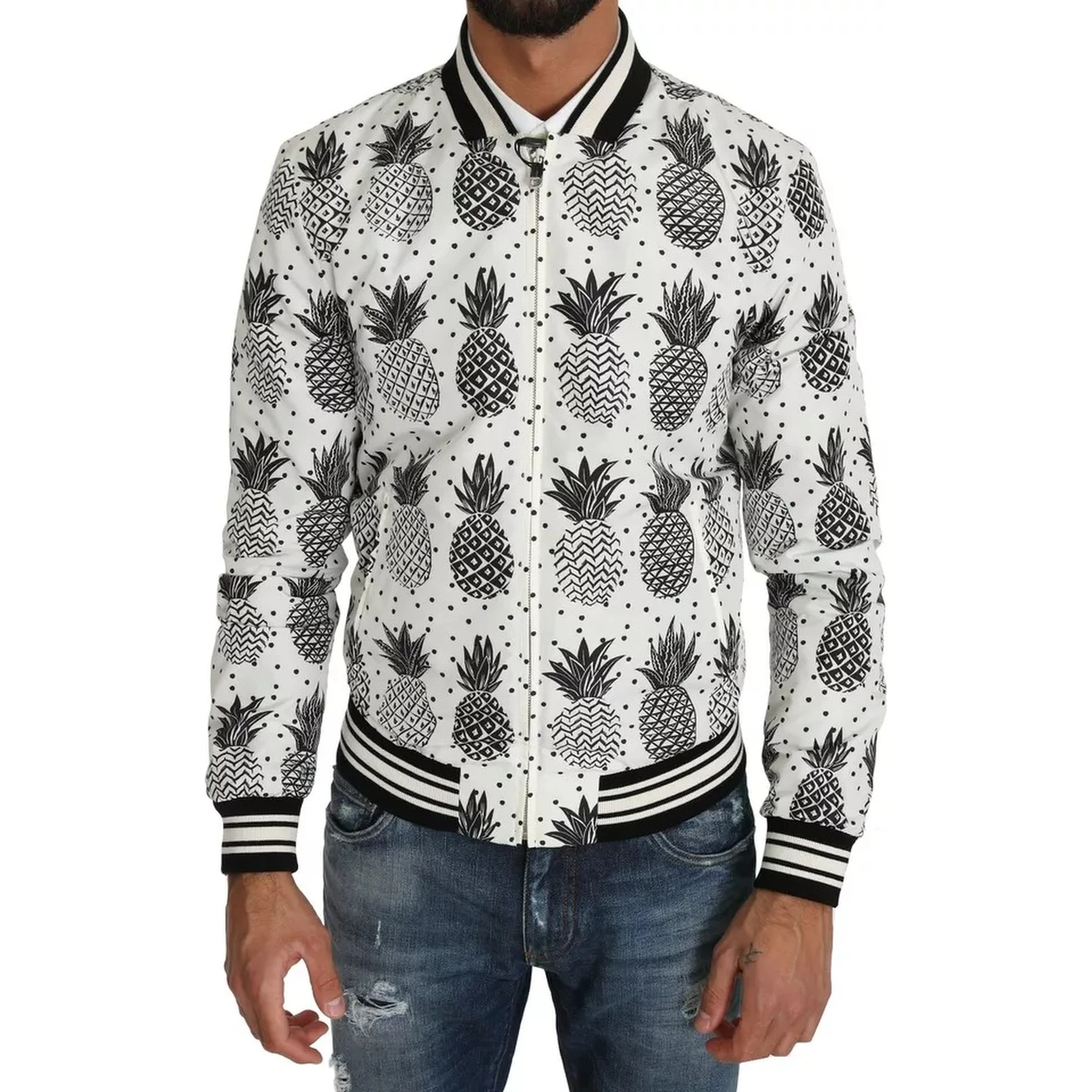 White Black Pineapple Bomber Coat Jacket