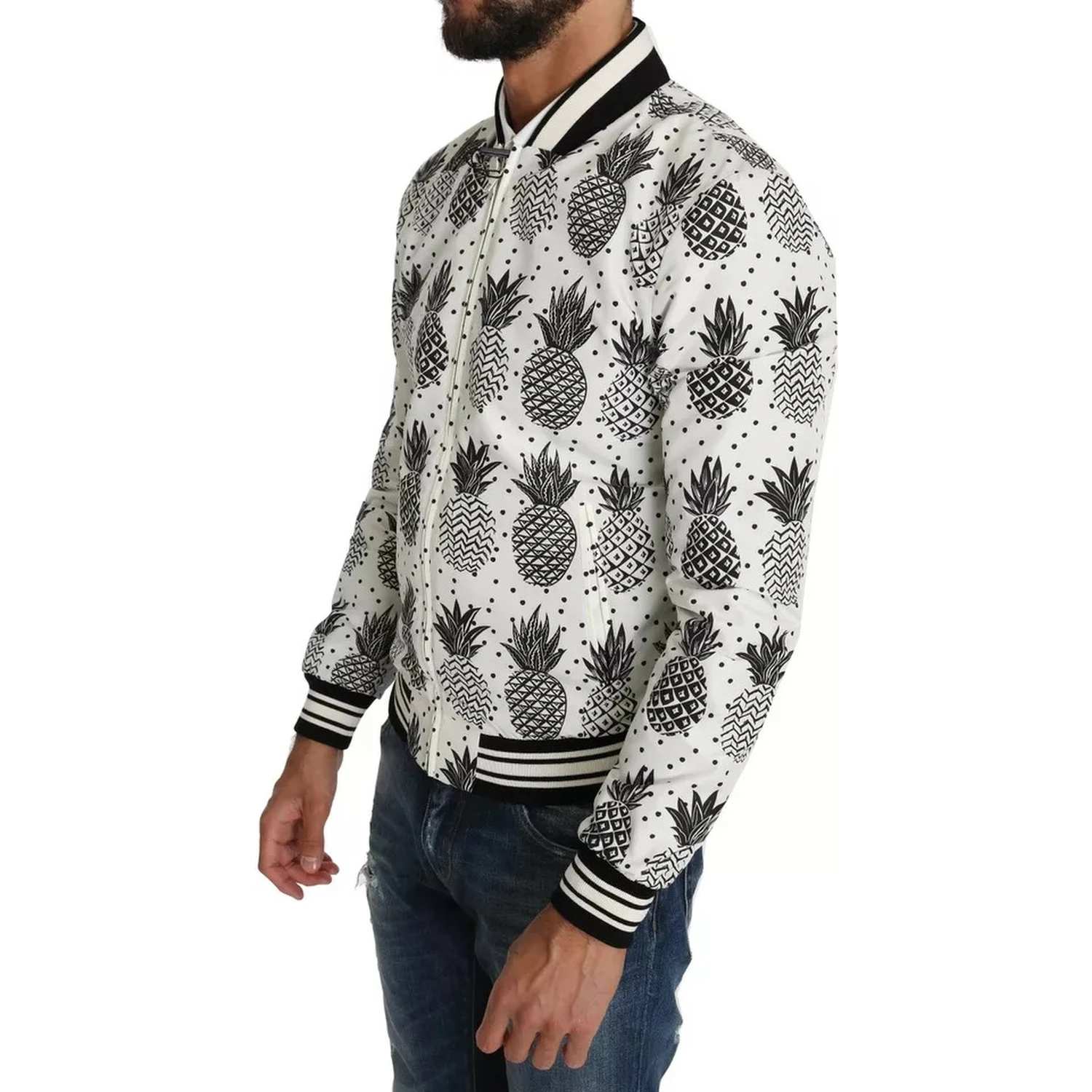 White Black Pineapple Bomber Coat Jacket