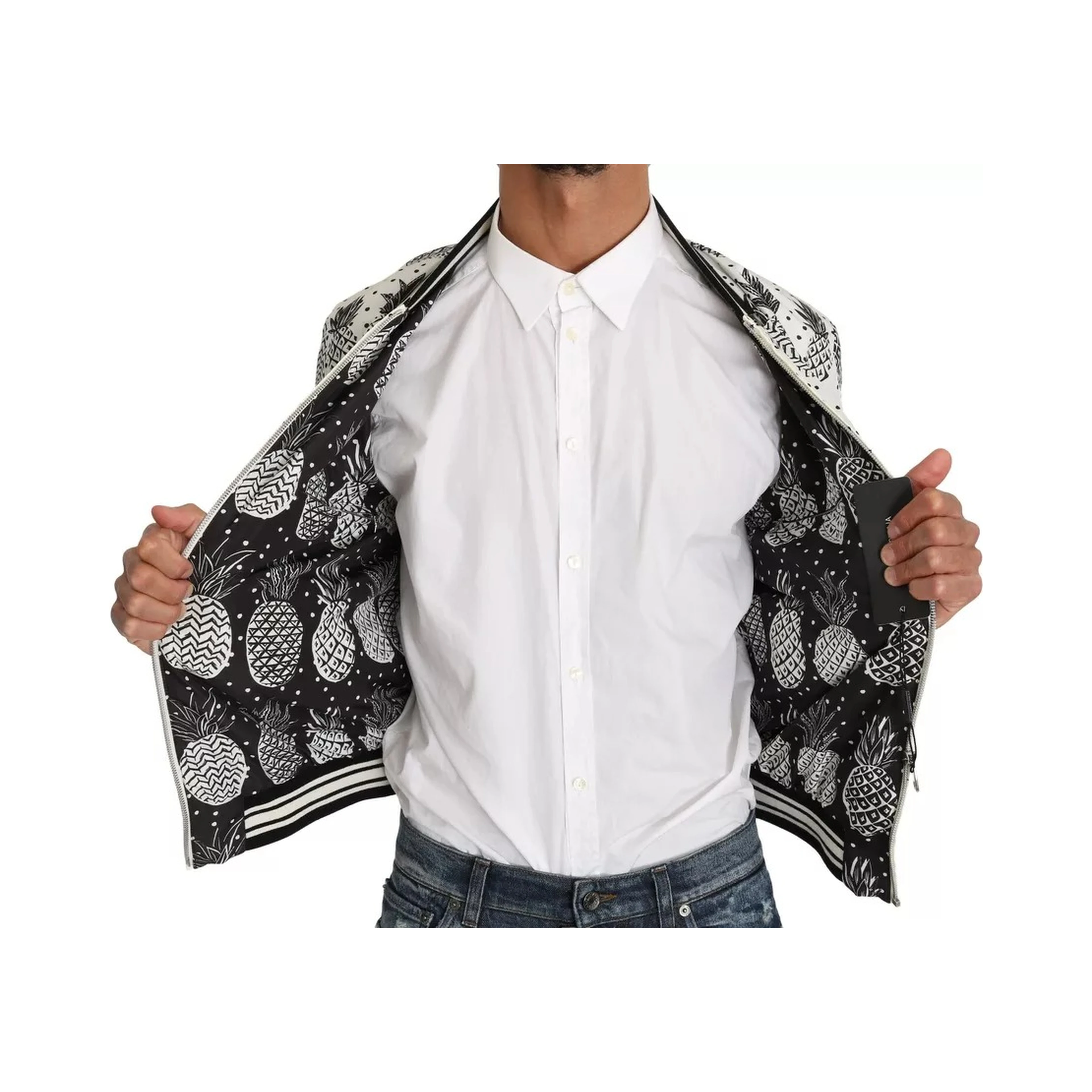 White Black Pineapple Bomber Coat Jacket