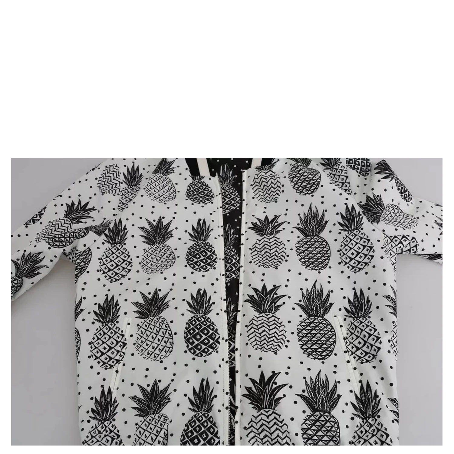 White Black Pineapple Bomber Coat Jacket