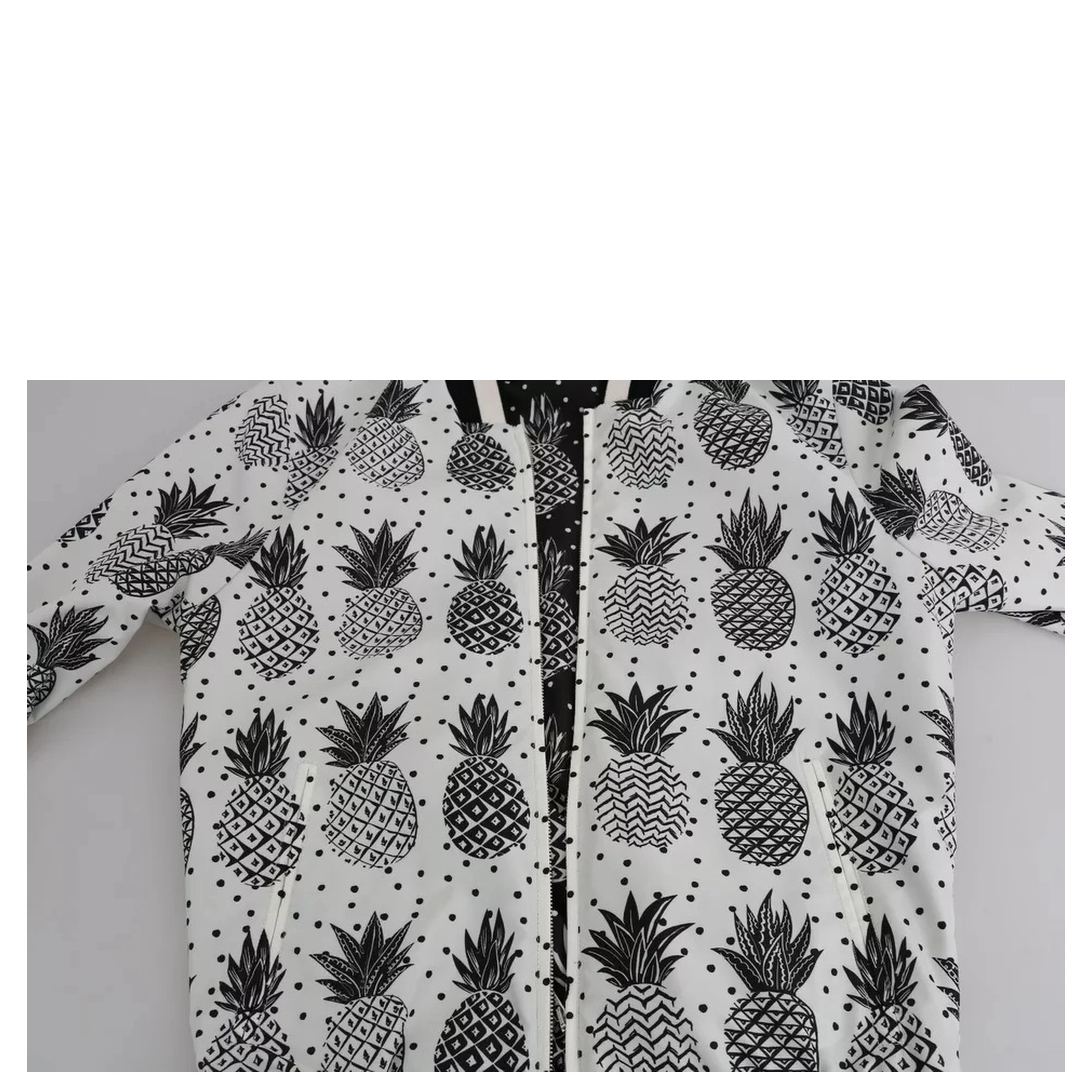 White Black Pineapple Bomber Coat Jacket