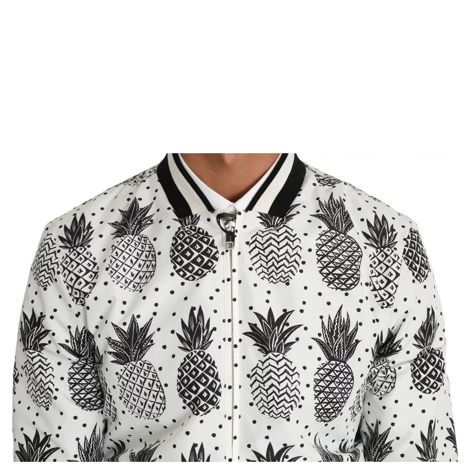 White Black Pineapple Bomber Coat Jacket