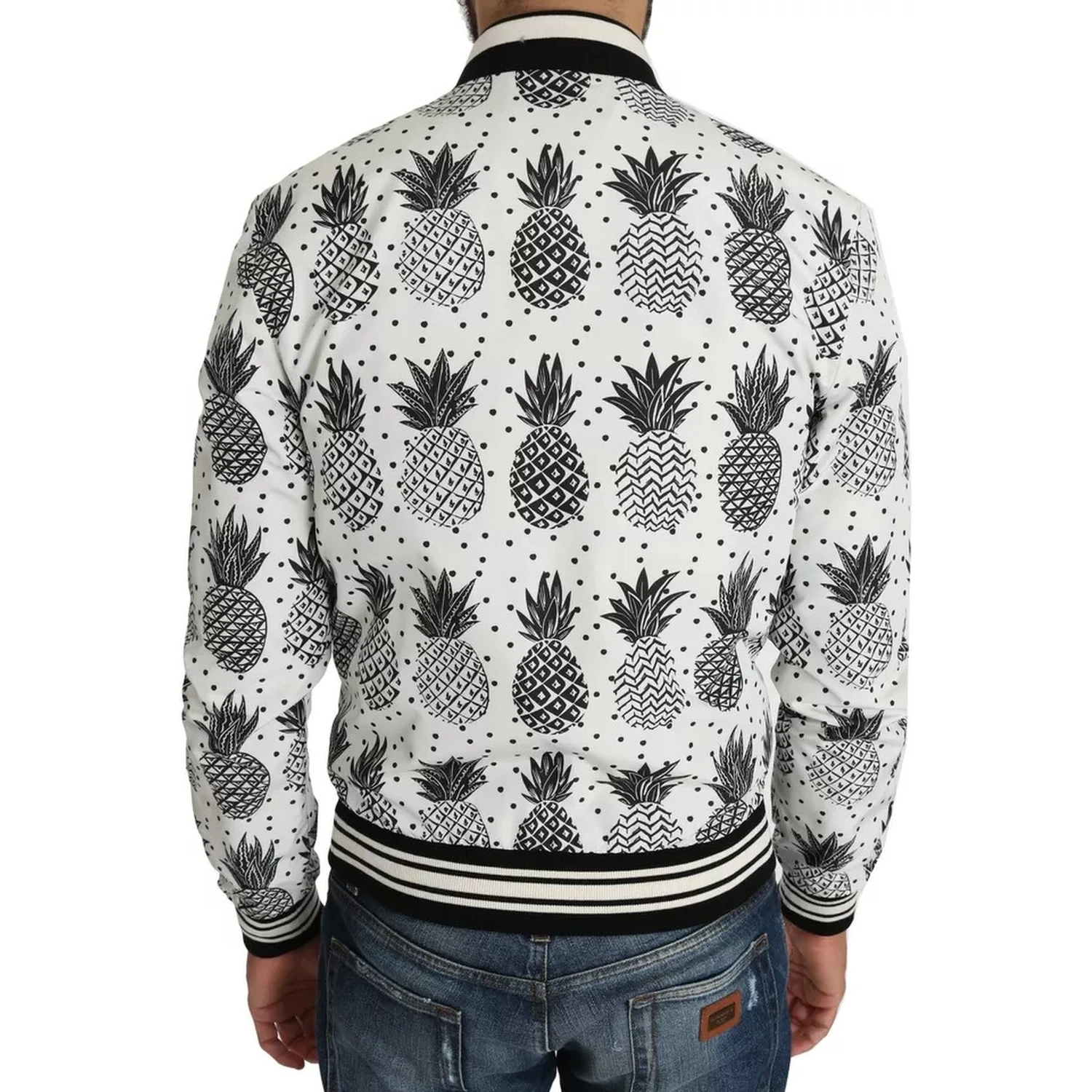White Black Pineapple Bomber Coat Jacket