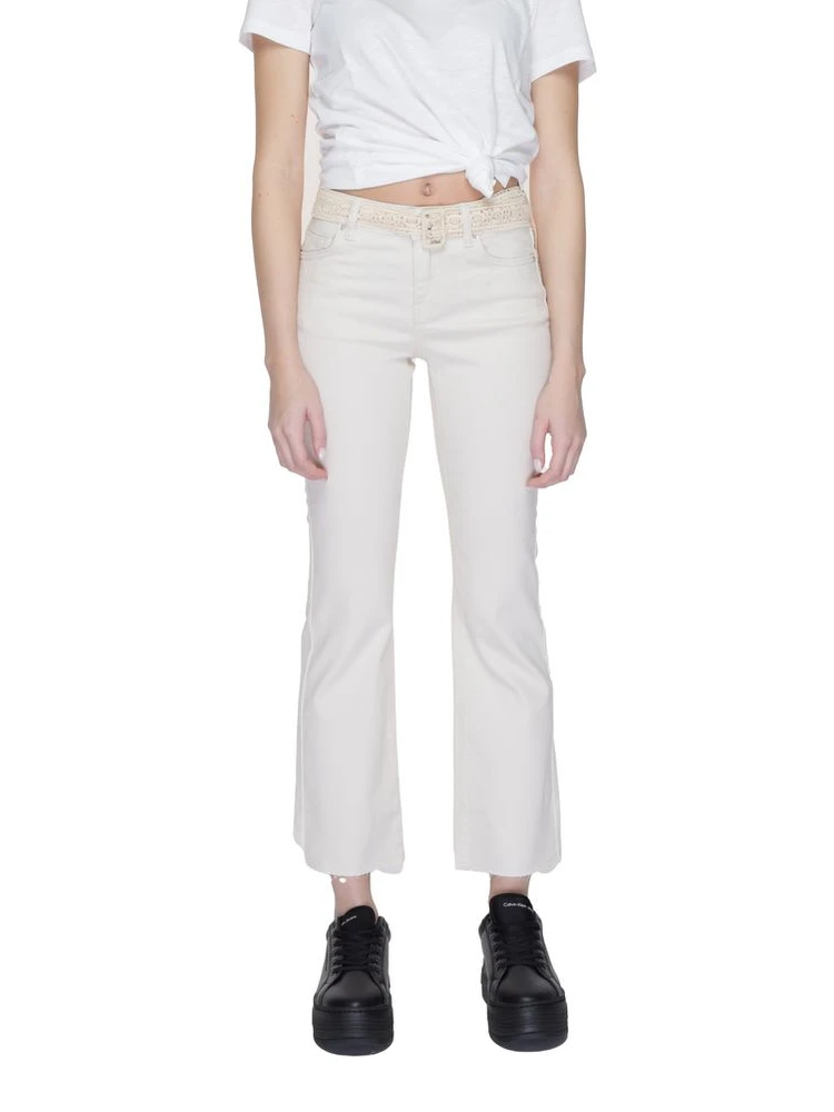 Beige Cotton Bootcut Jeans