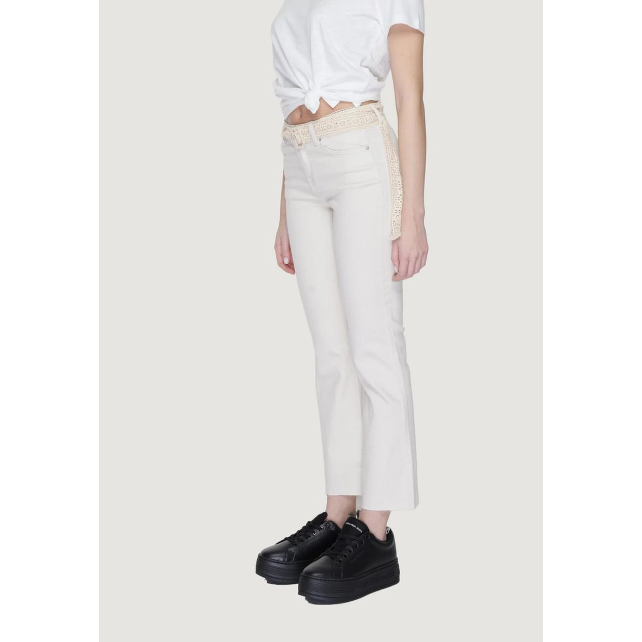 Beige Cotton Bootcut Jeans