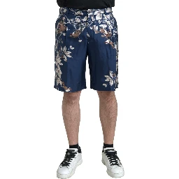 Blue Floral Print Silk Men Bermuda Shorts