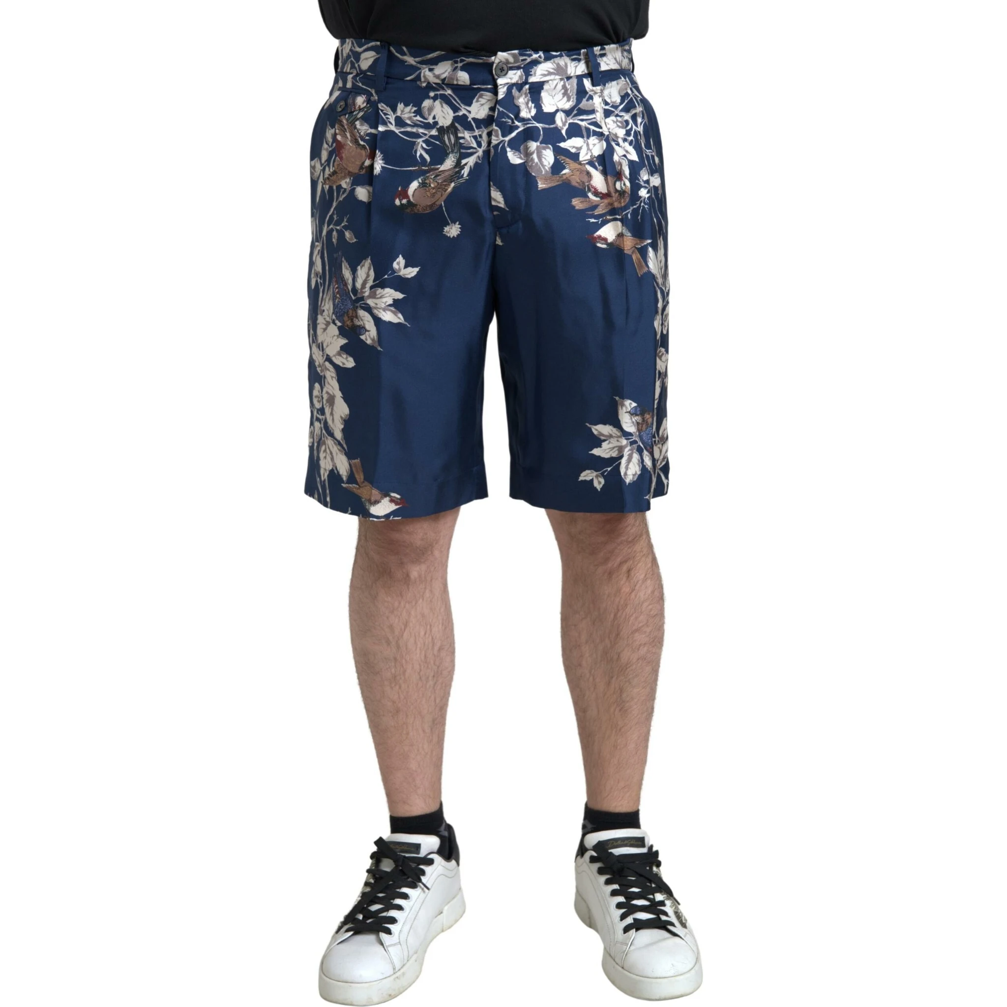 Blue Floral Print Silk Men Bermuda Shorts