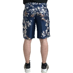 Blue Floral Print Silk Men Bermuda Shorts