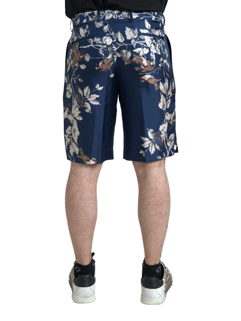 Blue Floral Print Silk Men Bermuda Shorts