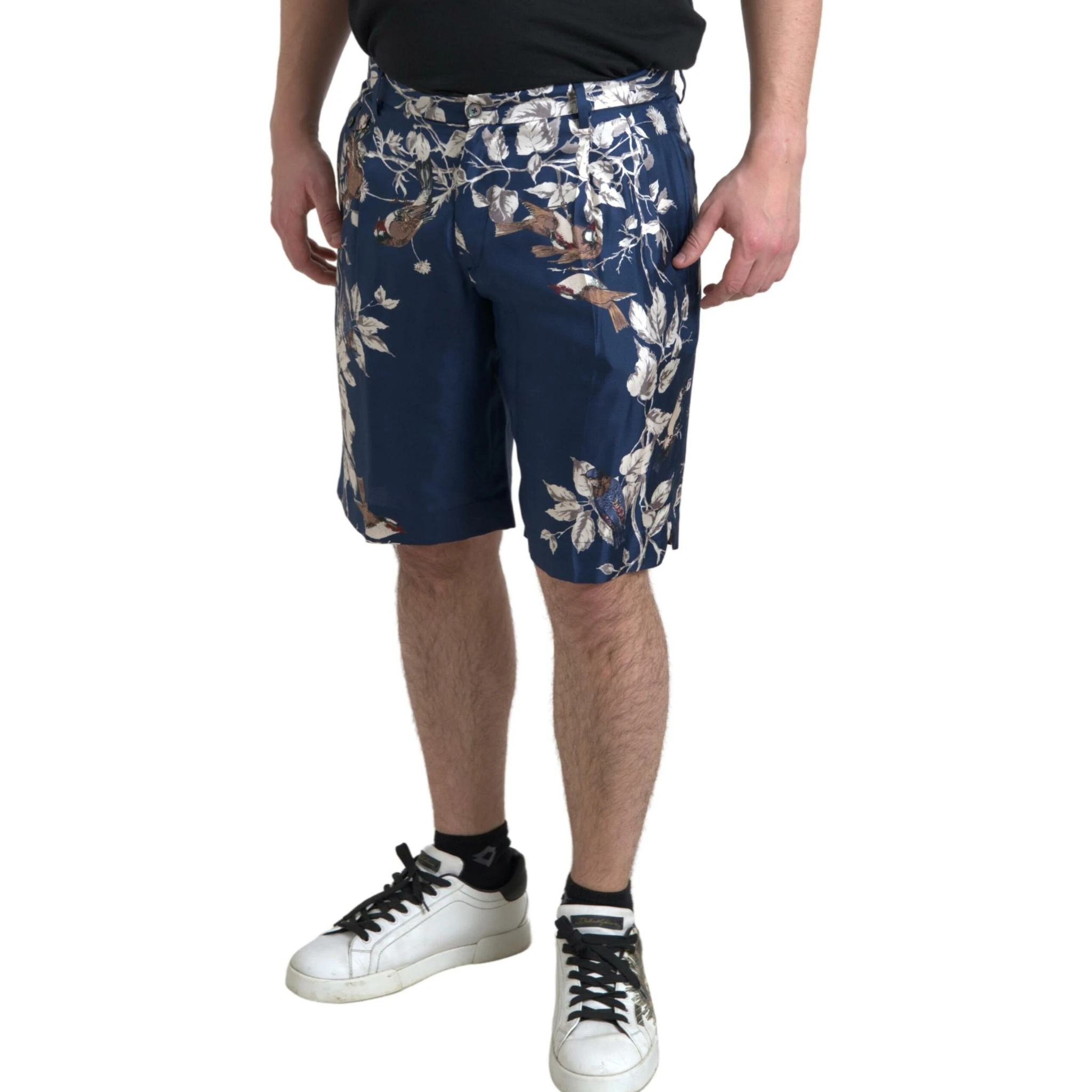 Blue Floral Print Silk Men Bermuda Shorts