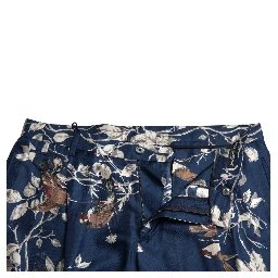 Blue Floral Print Silk Men Bermuda Shorts
