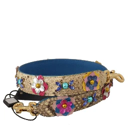 Beige Python Leather Floral Studded Shoulder Strap