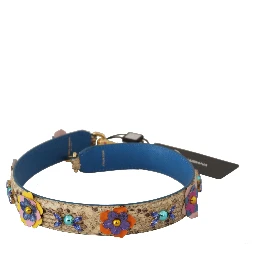 Beige Python Leather Floral Studded Shoulder Strap