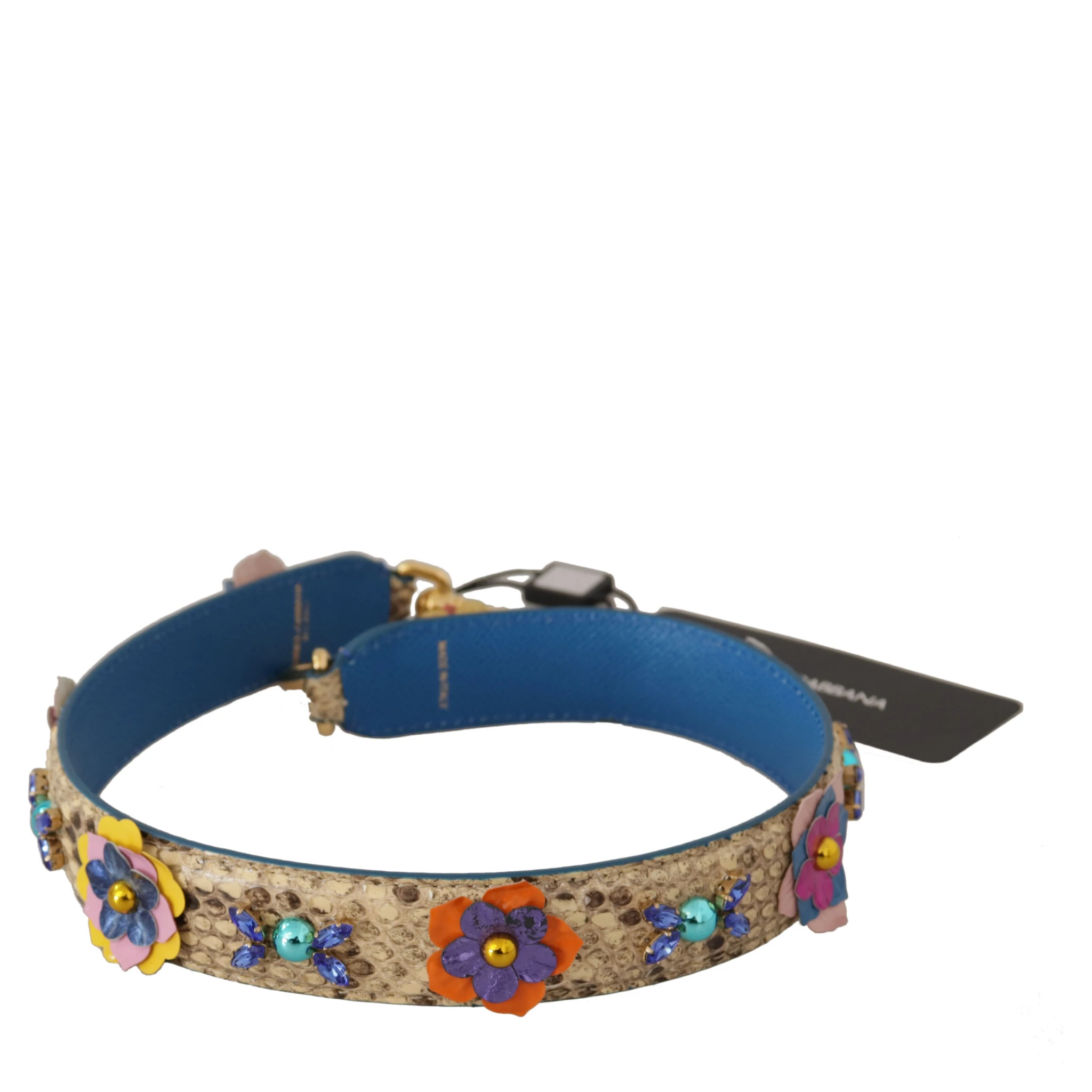 Beige Python Leather Floral Studded Shoulder Strap