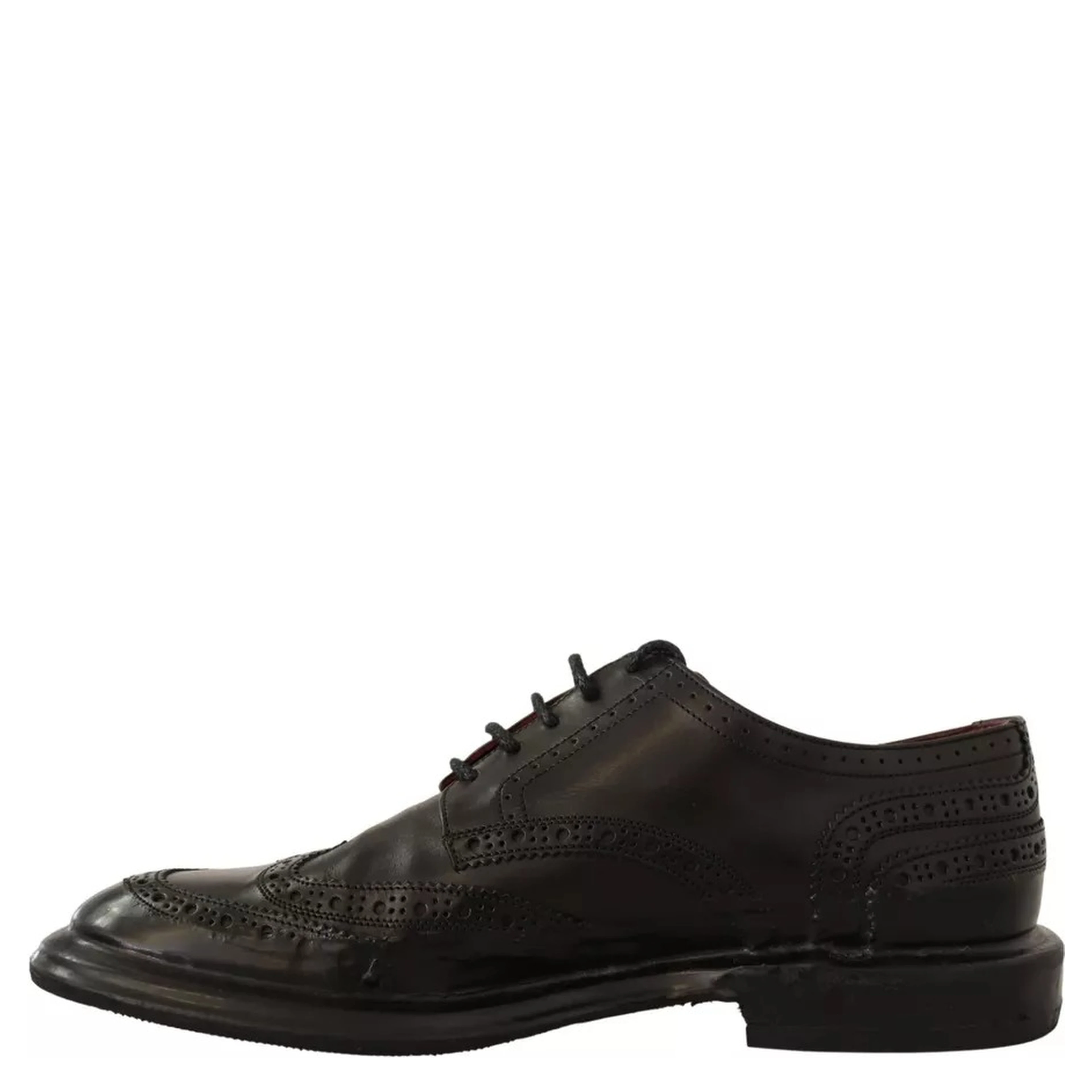 Black Perforated Leather Lace Up Derby Shoes