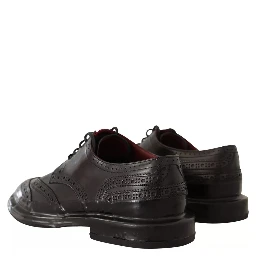 Black Perforated Leather Lace Up Derby Shoes
