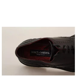 Black Perforated Leather Lace Up Derby Shoes