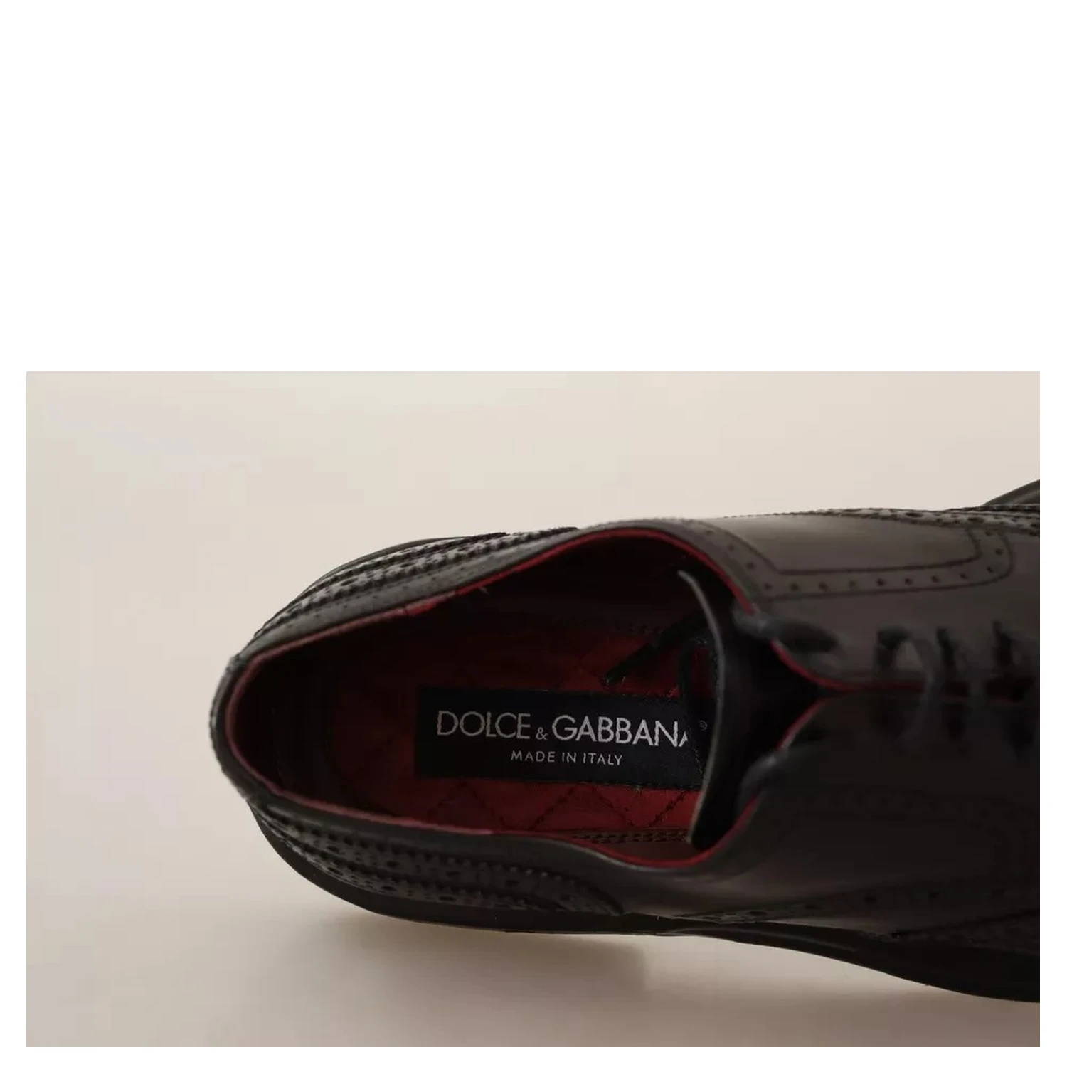 Black Perforated Leather Lace Up Derby Shoes