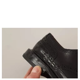Black Perforated Leather Lace Up Derby Shoes