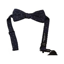 Blue Patterned Silk Adjustable Neck Bow Tie Men