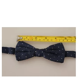 Blue Patterned Silk Adjustable Neck Bow Tie Men