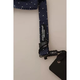 Blue Patterned Silk Adjustable Neck Bow Tie Men