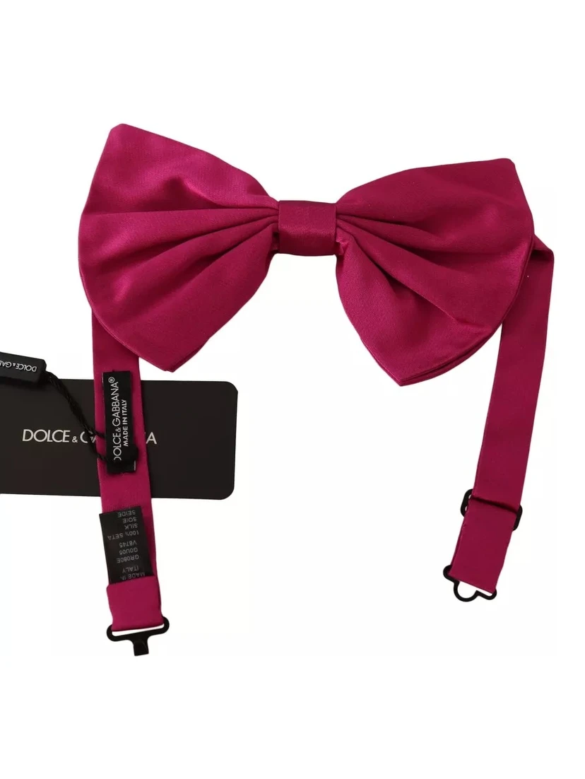 Pink 100% Silk Adjustable Neck Bow Tie Men