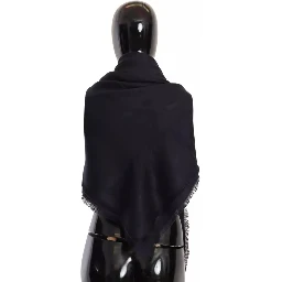 Black Solid Silk Wool Fringe Wrap Scarf