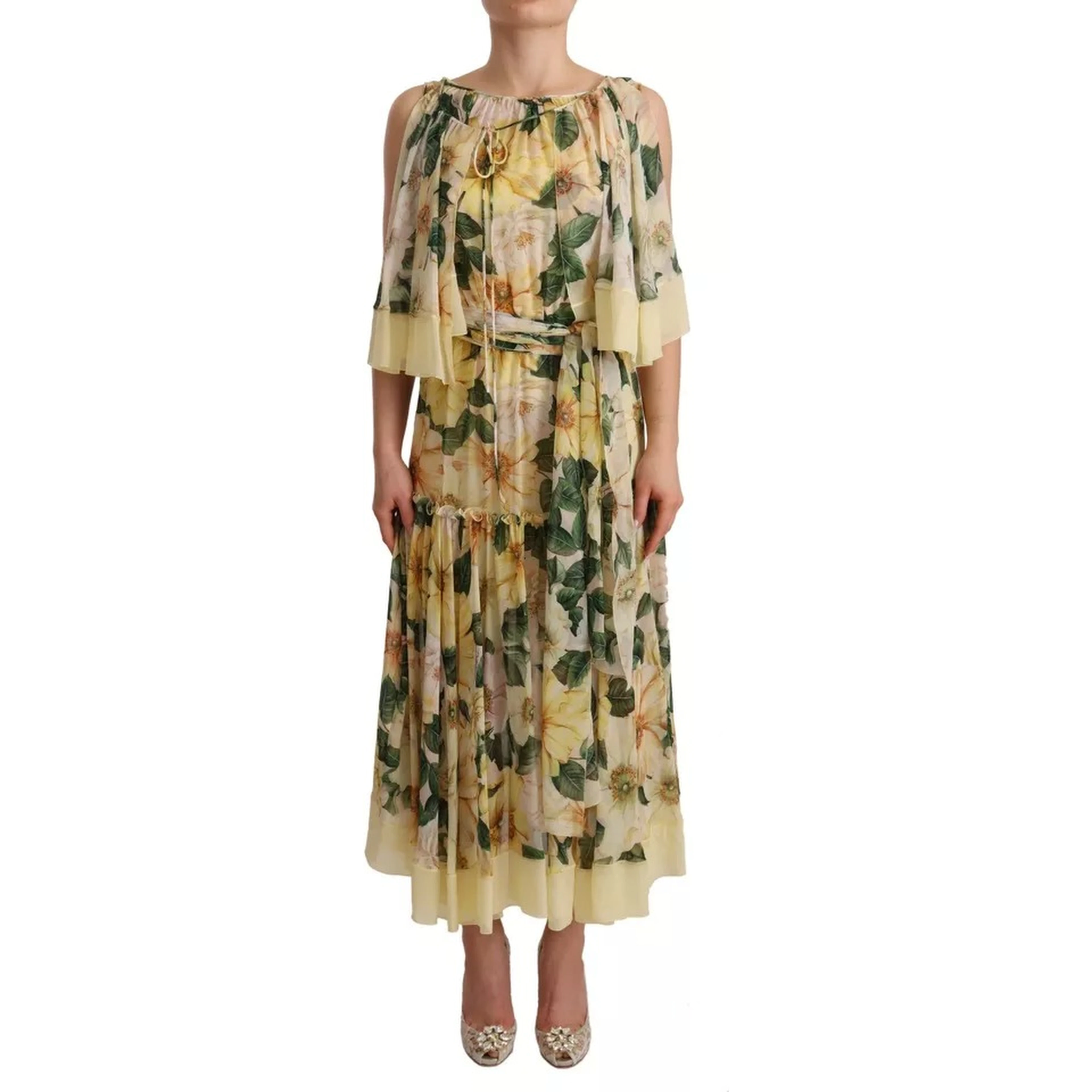 Multicolor Silk Floral Print Long Maxi Dress