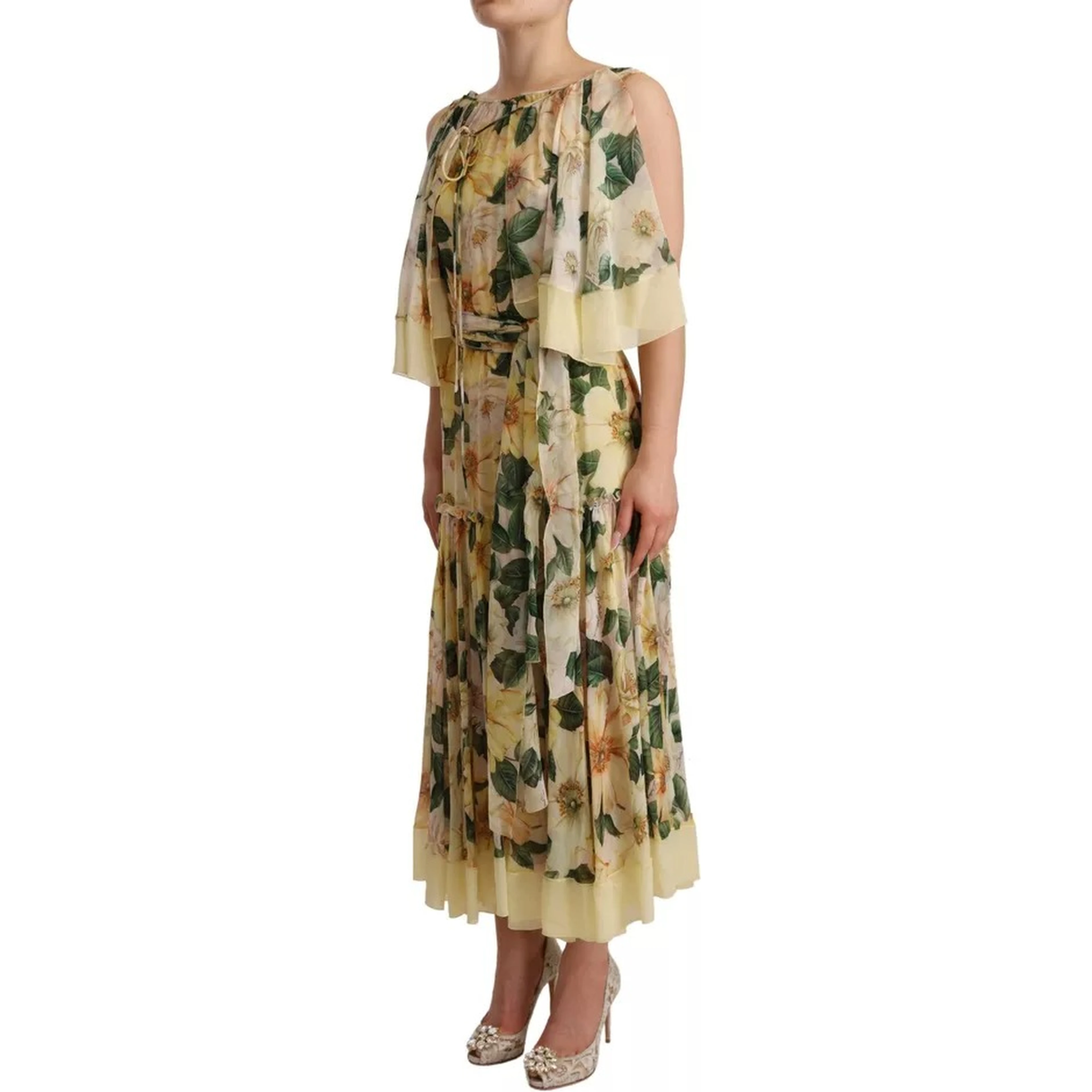 Multicolor Silk Floral Print Long Maxi Dress
