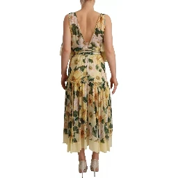 Multicolor Silk Floral Print Long Maxi Dress