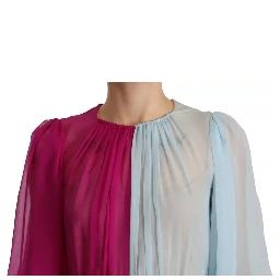 Fuchsia Light Blue Silk Two Tone Midi Dress