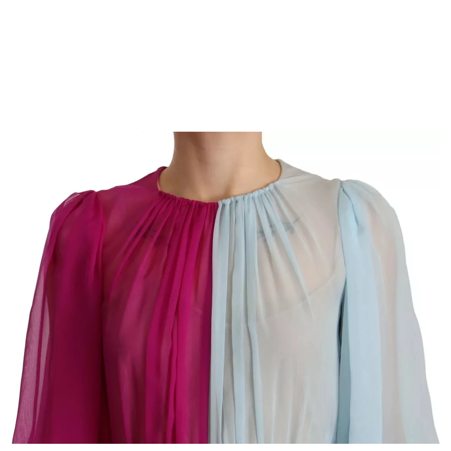 Fuchsia Light Blue Silk Two Tone Midi Dress