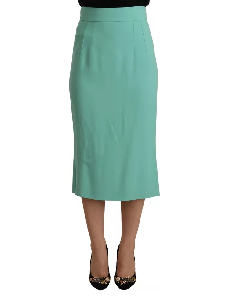 Mint Green Viscose Pencil Cut Midi Skirt