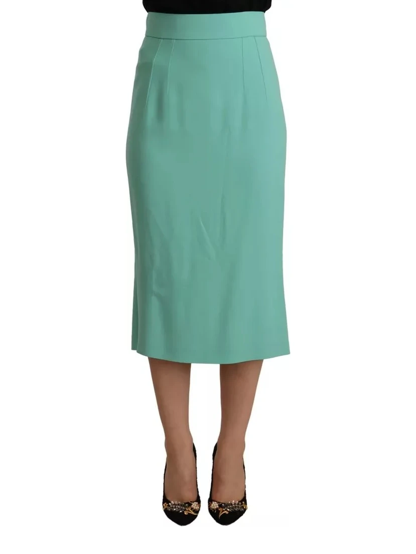 Mint Green Viscose Pencil Cut Midi Skirt