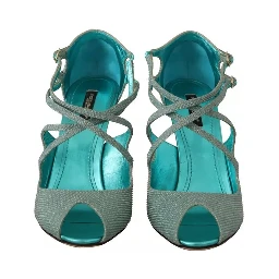 Blue Glittered Strappy Heels Sandals Shoes