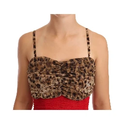 Brown Leopard Red Tulle Sheath Midi Dress