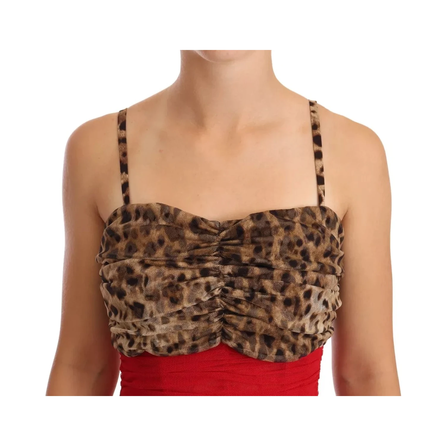 Brown Leopard Red Tulle Sheath Midi Dress