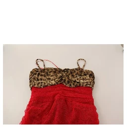 Brown Leopard Red Tulle Sheath Midi Dress